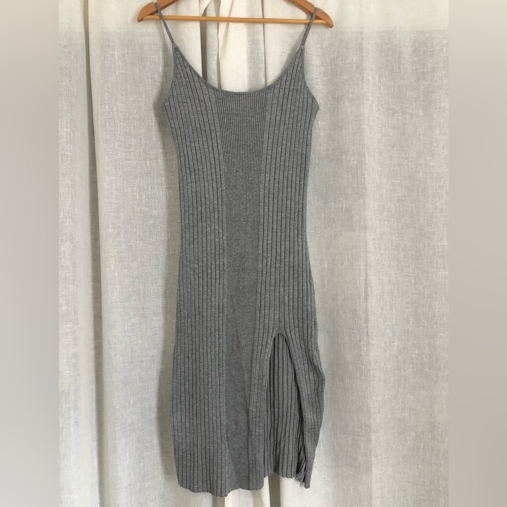 Basic ribbed grey tube dress with slit SEXY and COMFY